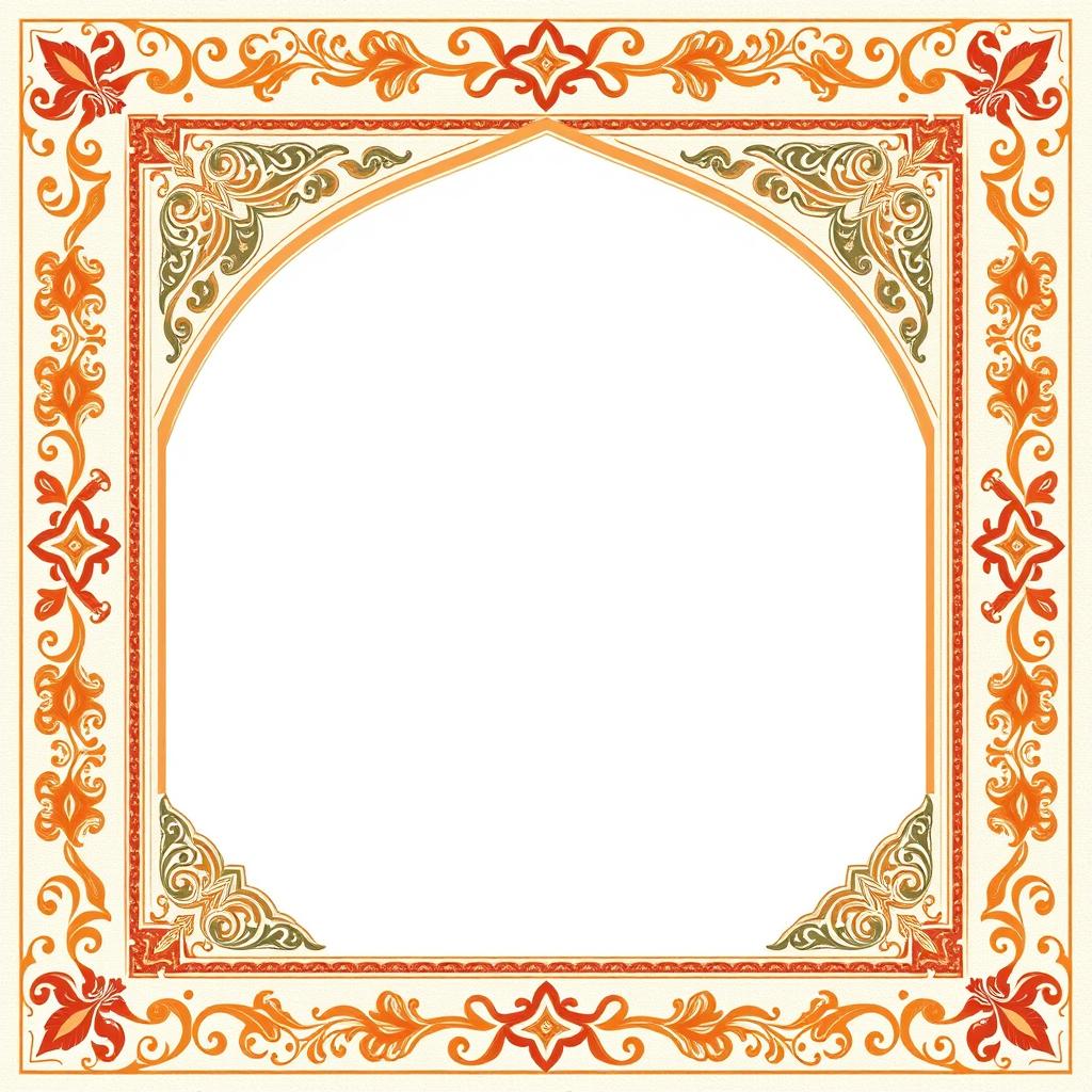 A beautiful digital postcard background themed around Isfahan, featuring a captivating border design inspired by the Ali Qapu Palace