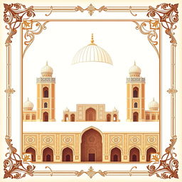 A beautiful digital postcard background themed around Isfahan, featuring a captivating border design inspired by the Ali Qapu Palace