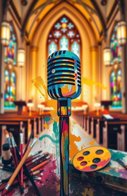 An artistic composition featuring a passionate artist who has transformed into a preacher