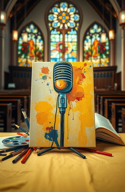 An artistic composition featuring a passionate artist who has transformed into a preacher