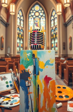An artistic composition featuring a passionate artist who has transformed into a preacher