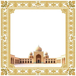 A beautifully crafted digital postcard background themed around Isfahan, featuring a prominent border design inspired by the architectural elegance of Ali Qapu Palace