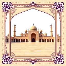 A beautifully crafted digital postcard background themed around Isfahan, featuring a prominent border design inspired by the architectural elegance of Ali Qapu Palace