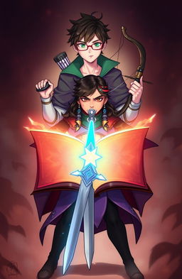 Amarah is positioned centrally, confidently holding an open book that radiates a magical glow, symbolizing the enchanting realm within