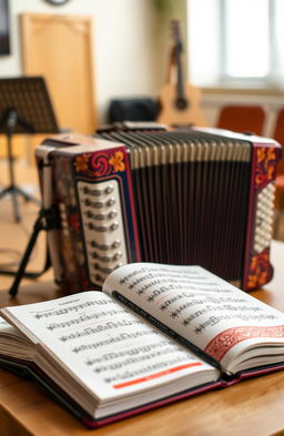 An accordion exercise book, beautifully designed with vibrant colors and intricate patterns on the covers