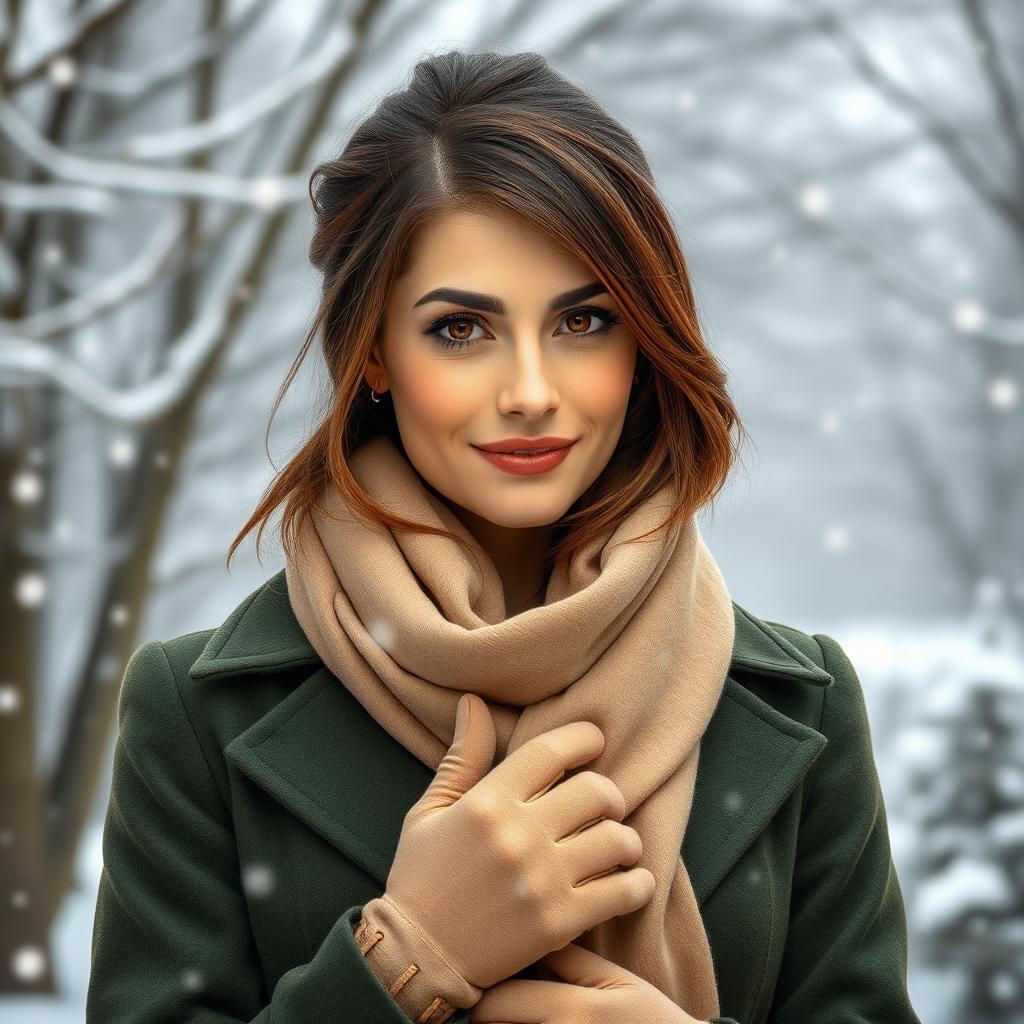 An alluring Russian beauty aged 35 to 45 with a fashionable and modern hairstyle, showcasing sophistication