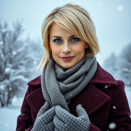 A stunning Russian woman aged 35 to 45, featuring stylish blonde hair in a chic and modern hairstyle that radiates elegance