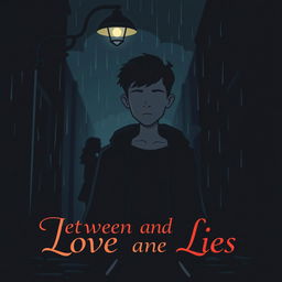 A dark, moody book cover for a psychological drama titled 'Between Love and Lies'