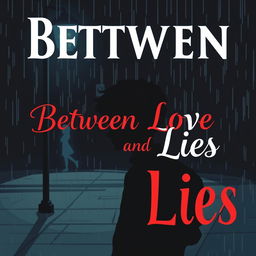 A dark, moody book cover for a psychological drama titled 'Between Love and Lies'