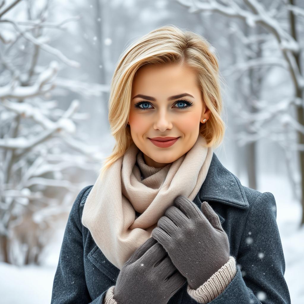 A beautiful Russian woman aged 35 to 45, showcasing elegant blonde hair in a fashionable and contemporary hairstyle