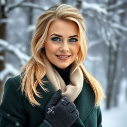 A captivating Russian woman aged 35 to 45, showcasing glamorous blonde hair styled in a modern and chic way