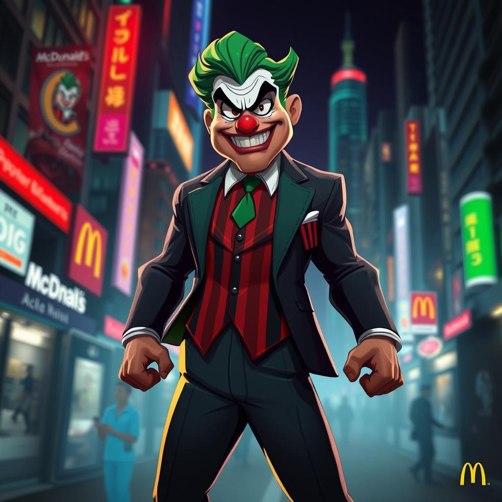A dynamic character design inspired by a mix of Finix from 'Joker', Gattuso in his AC Milan outfit, and Ray from McDonald's