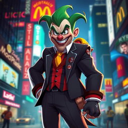 A dynamic character design inspired by a mix of Finix from 'Joker', Gattuso in his AC Milan outfit, and Ray from McDonald's