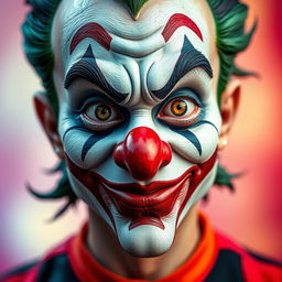 A close-up portrait of a character combining facial features of Finix from 'Joker', Gattuso in his AC Milan outfit, and Ray from McDonald's