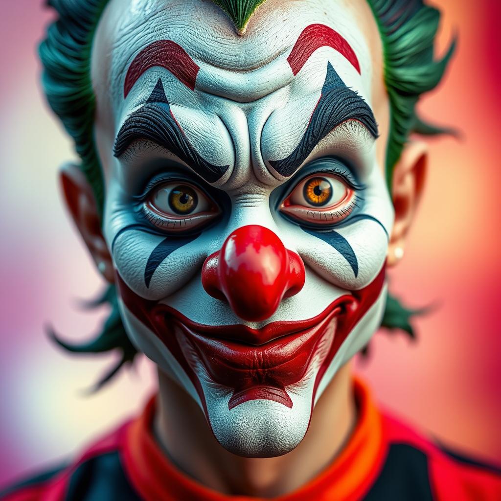 A close-up portrait of a character combining facial features of Finix from 'Joker', Gattuso in his AC Milan outfit, and Ray from McDonald's