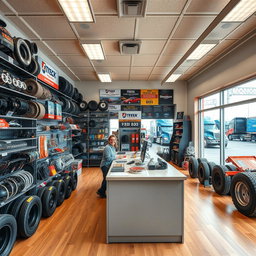 A well-organized truck parts store filled with a variety of truck components
