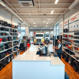 A well-organized truck parts store filled with a variety of truck components
