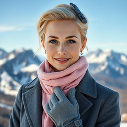 A stunning Russian woman aged 35 to 45, featuring beautiful blonde hair styled in a modern, fashionable way