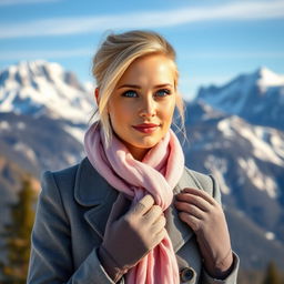 A stunning Russian woman aged 35 to 45, featuring beautiful blonde hair styled in a modern, fashionable way