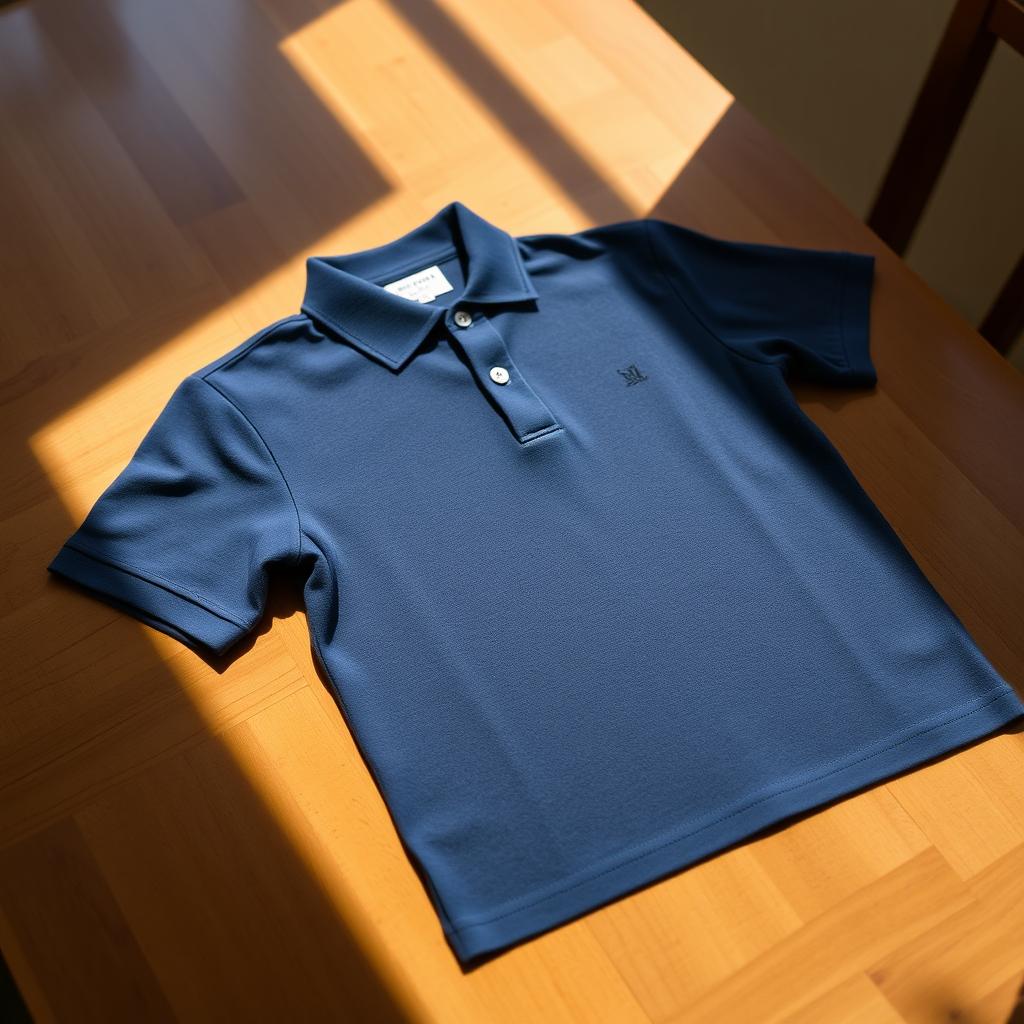 A classic polo shirt, designed in a rich navy blue color, made of soft cotton fabric