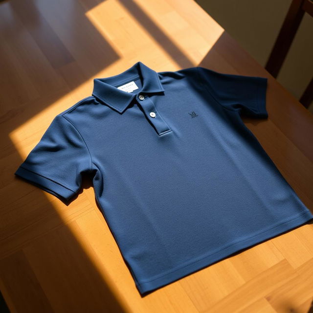 A classic polo shirt, designed in a rich navy blue color, made of soft cotton fabric