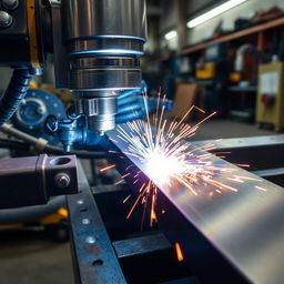 An industrial scene showcasing a close-up of spot welding in action