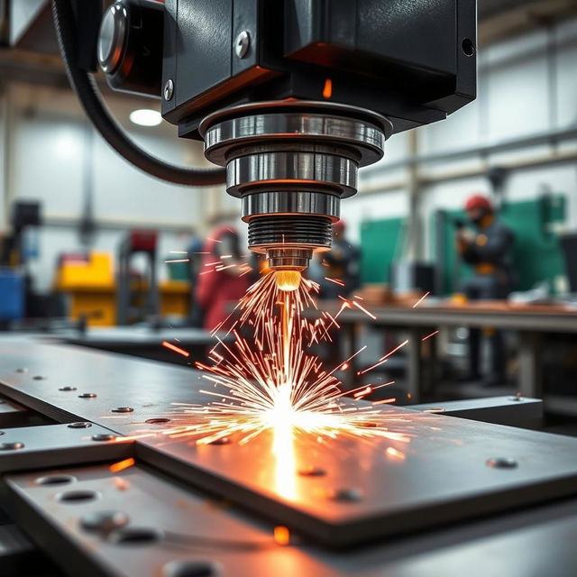 An industrial scene showcasing a close-up of spot welding in action