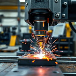 An industrial scene showcasing a close-up of spot welding in action