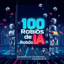 A modern and visually striking eBook cover design featuring 100 AI robots, reflecting the diverse and innovative uses of AI technology in today's world