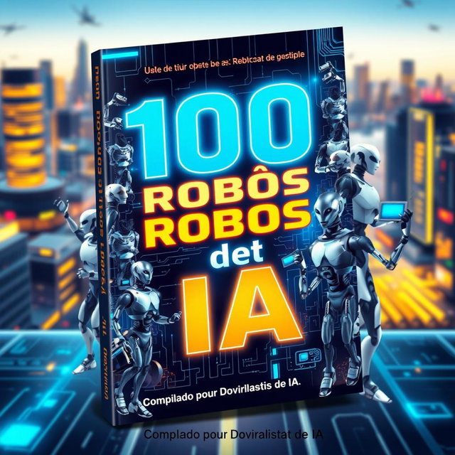 A modern and visually striking eBook cover design featuring 100 AI robots, reflecting the diverse and innovative uses of AI technology in today's world