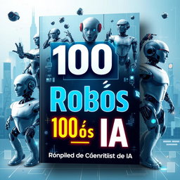 A modern and visually striking eBook cover design featuring 100 AI robots, reflecting the diverse and innovative uses of AI technology in today's world