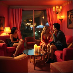 An artistic representation of a vintage adult film scene from the 1990s, capturing the aesthetics of that era with rich colors and a softer focus