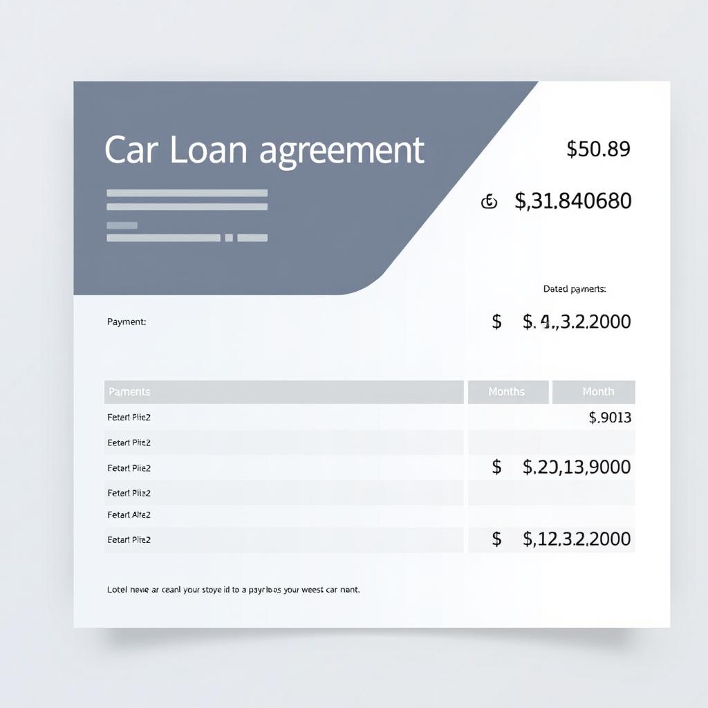 A financial document showcasing a car loan agreement