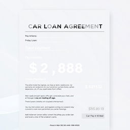 A financial document showcasing a car loan agreement