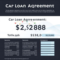 A financial document showcasing a car loan agreement