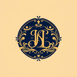 A luxurious brand logo design featuring an elegant monogram in a sophisticated serif font, surrounded by an ornamental border
