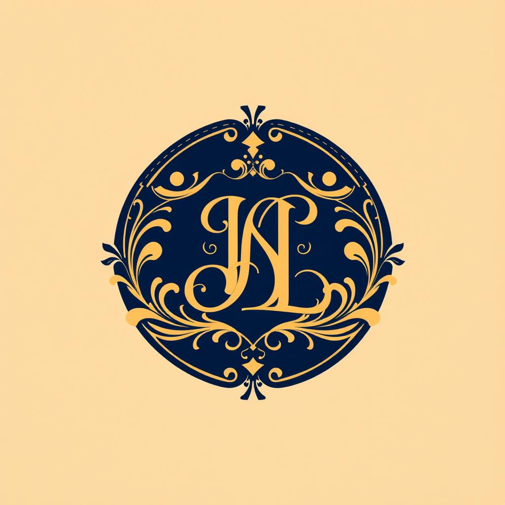 A luxurious brand logo design featuring an elegant monogram in a sophisticated serif font, surrounded by an ornamental border