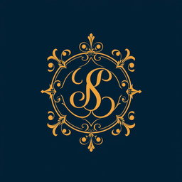 A luxurious brand logo design featuring an elegant monogram in a sophisticated serif font, surrounded by an ornamental border
