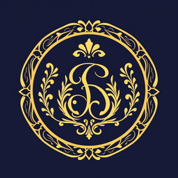 A luxurious brand logo design featuring an elegant monogram in a sophisticated serif font, surrounded by an ornamental border