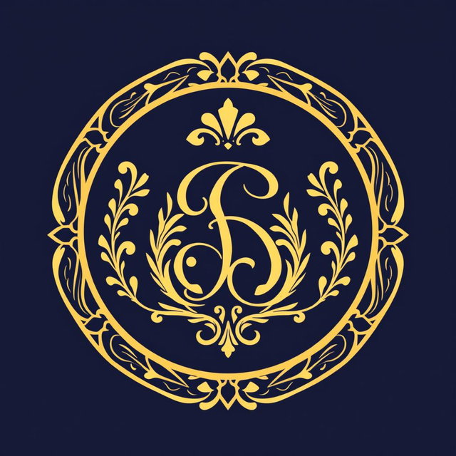 A luxurious brand logo design featuring an elegant monogram in a sophisticated serif font, surrounded by an ornamental border