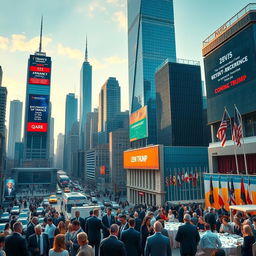 A compelling and detailed scene portraying a world under a revived Trump administration, emphasizing economic and diplomatic tools at play
