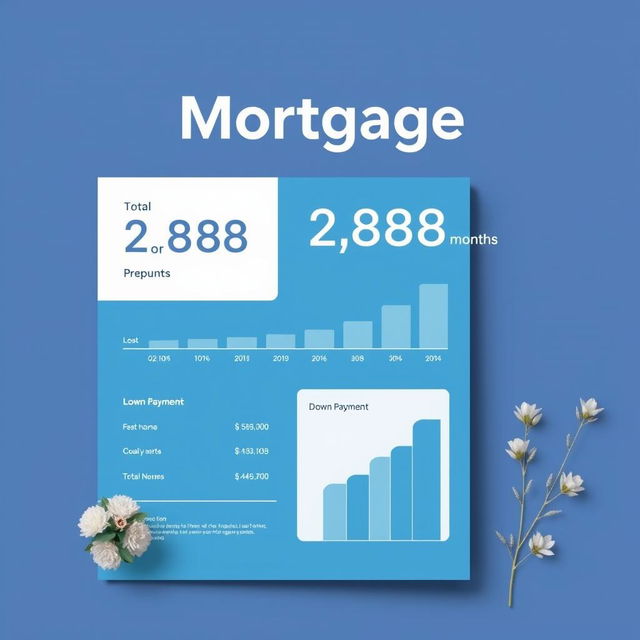 A financial document demonstrating a mortgage scenario with the following details: total loan amount is represented prominently, showing 2,888 months in a visually appealing and modern layout