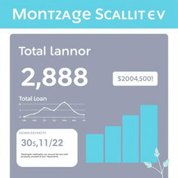 A financial document demonstrating a mortgage scenario with the following details: total loan amount is represented prominently, showing 2,888 months in a visually appealing and modern layout