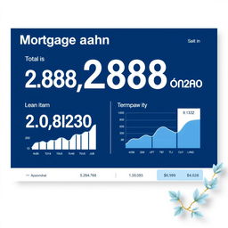 A financial document demonstrating a mortgage scenario with the following details: total loan amount is represented prominently, showing 2,888 months in a visually appealing and modern layout