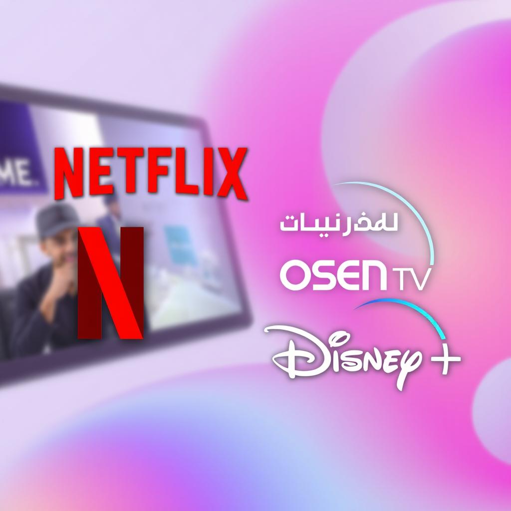 A visually appealing graphic design featuring the logos of Netflix, Shahed, OSN TV, and Disney+