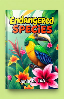 A vibrant and eye-catching book cover featuring a beautifully illustrated parrot, specifically the endangered species known as the parrot bill bird