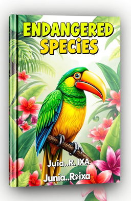 A vibrant and eye-catching book cover featuring a beautifully illustrated parrot, specifically the endangered species known as the parrot bill bird