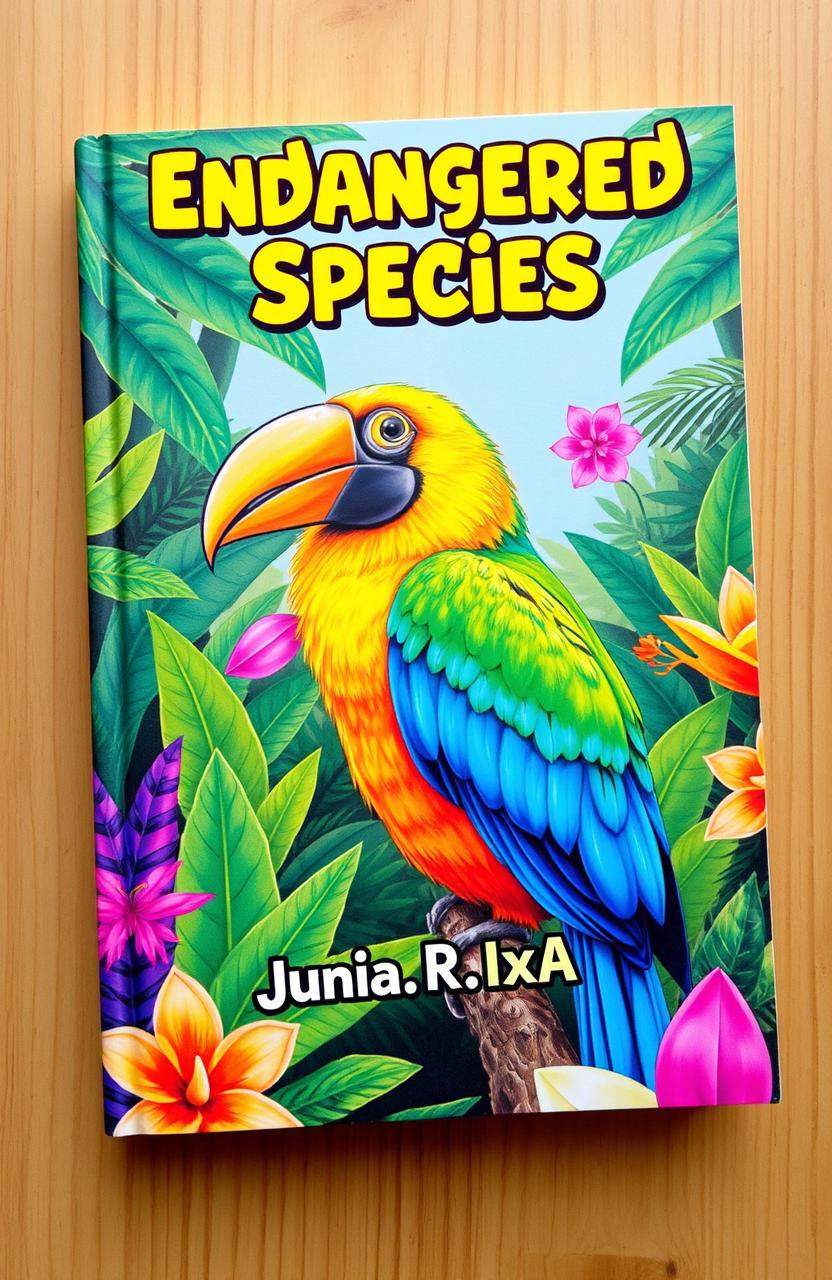 A vibrant and eye-catching book cover featuring a beautifully illustrated parrot, specifically the endangered species known as the parrot bill bird