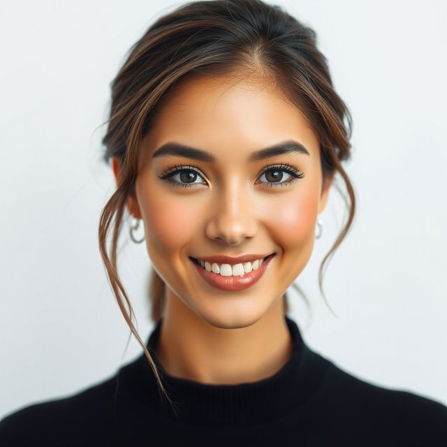 A beautiful and stylish portrait of a person seamlessly blending the face of an attractive individual from Pinterest with the user's own face