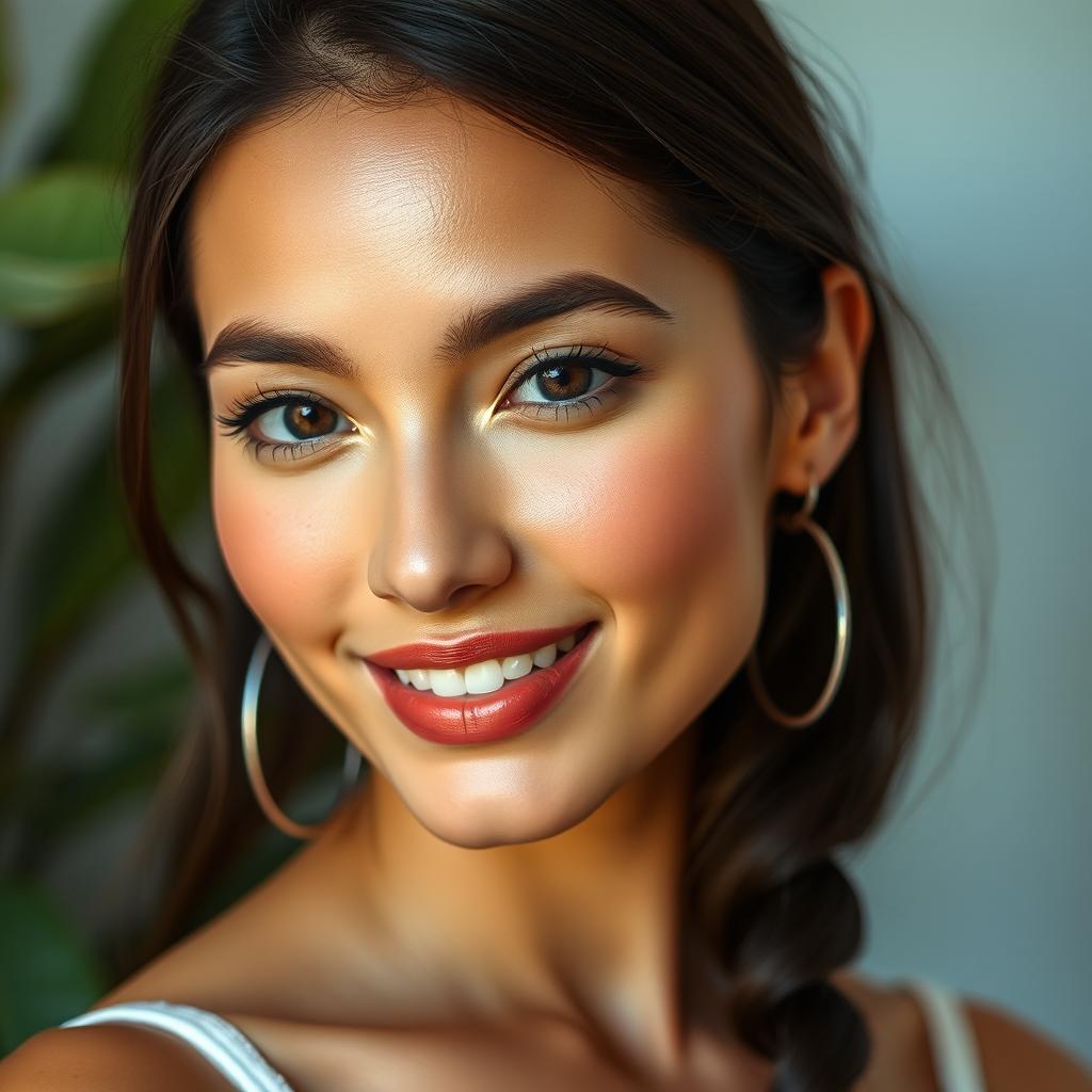 A beautiful and stylish portrait of a person seamlessly blending the face of an attractive individual from Pinterest with the user's own face